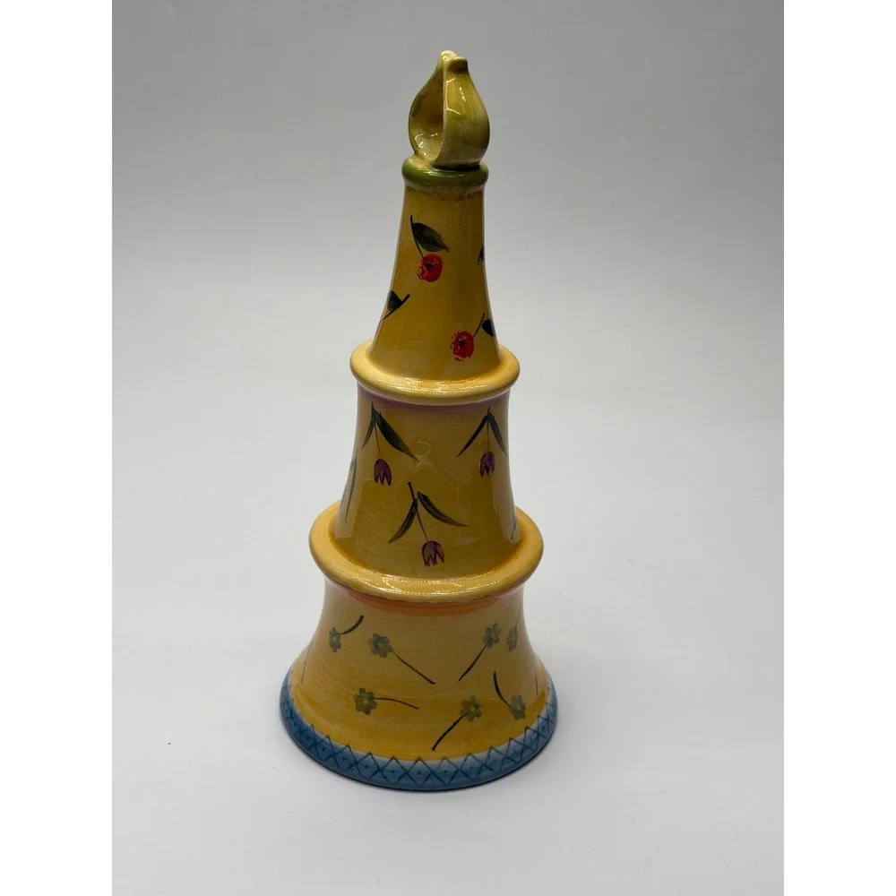 Dario Farrucci Design Yellow‎ Floral Rooster 2 Tier Ceramic Serving Stand Tray